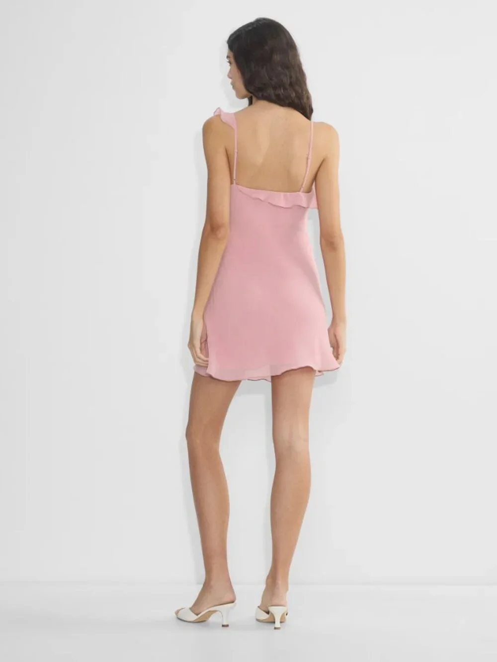 Aritzia Wilfred Engage Chiffon Ruffled Mini Dress Opera Rose Pink Size Medium - Picture 3 of 7